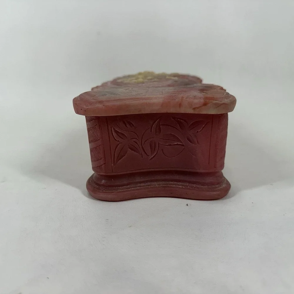 Vintage Genuine Pink Incolay Stone Handcrafted  Venus at Repose Jewelry Box